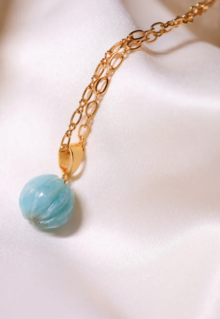 Amazonite melon crytal pendant in 18 ct old plated