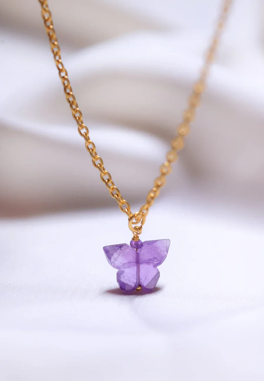 amethyst crystal pendant in 18ct gold plated sterling silver .this crystal jewellery helps in DEPRESSION AND anxiety