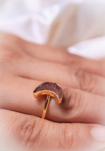peach Moonstone crystal ring in 18ct gold plated on Brass and sterling silver ,crystal ring ,crystal stone for every women