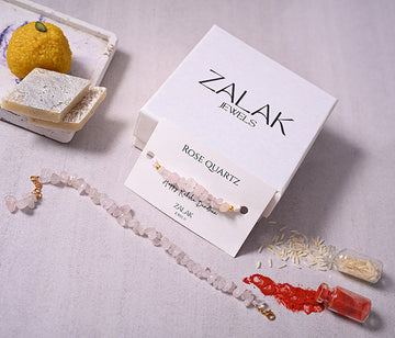 "Rose Quartz crystal Bhaiya Bhabhi Rakhi set for Raksha Bandhan 2025 – love & relationships"