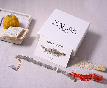 "Labradorite crystal Bhaiya Bhabhi Rakhi set for Raksha Bandhan 2025 – Transformation"