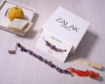 "Amethyst crystal Bhaiya Bhabhi Rakhi set for Raksha Bandhan 2025 – healing and protection"