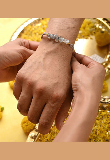 "Labradorite crystal Bhaiya Bhabhi Rakhi set for Raksha Bandhan 2025