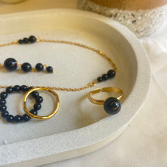 Black onyx beads ring | crystal ring