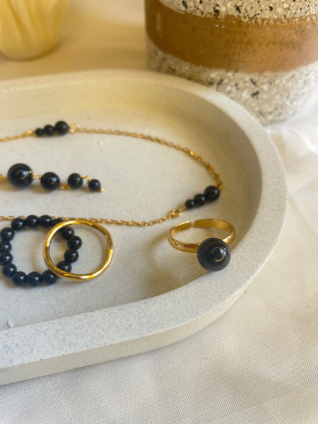 Black onyx beads ring | crystal ring