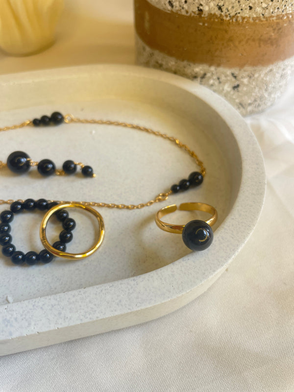 Black onyx beads ring | crystal ring