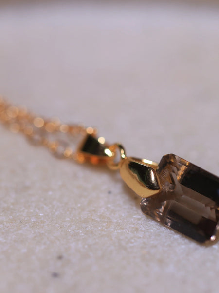 Smoky Quartz pendant Boxy /18CT gold plated /crystal jewellery