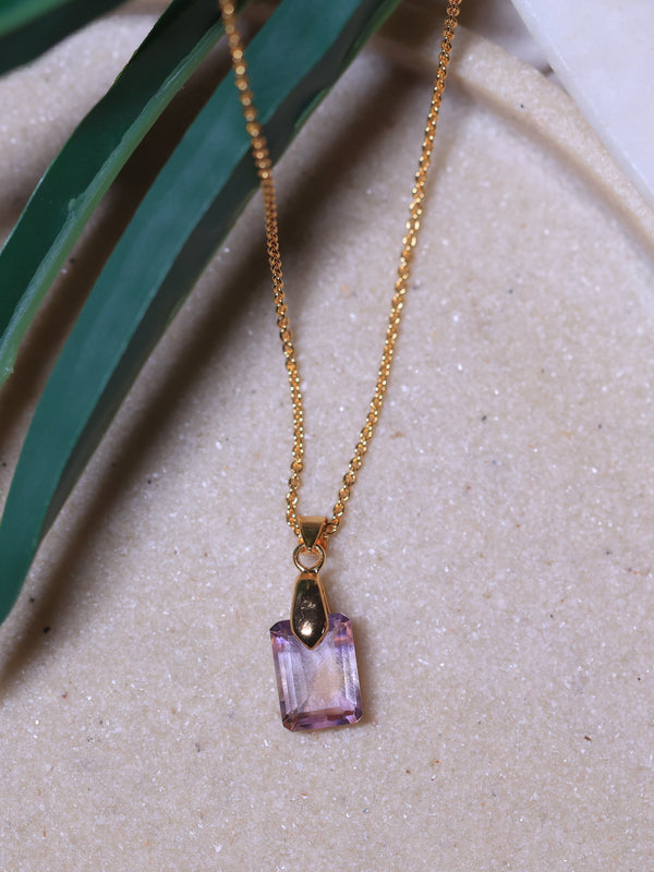 Ametrine Box pendant Crystal  for jewellery in 18ct gold plated on Brass and Sterling silver .This stone helps to Manifest luck and money altogether