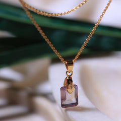 Ametrine Box pendant Crystal  for jewellery in 18ct gold plated on Brass and Sterling silver .This stone helps to Manifest luck and money altogether