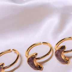 Crescent Peach Moonstone Ring