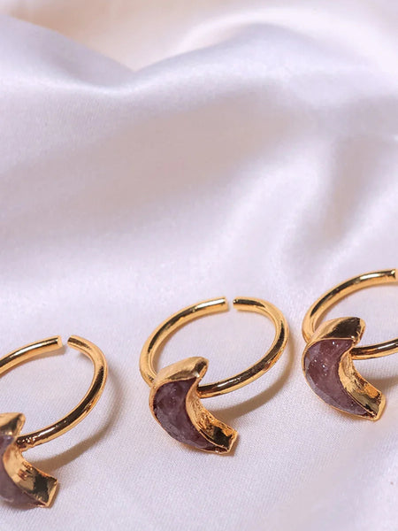 Crescent Peach Moonstone Ring