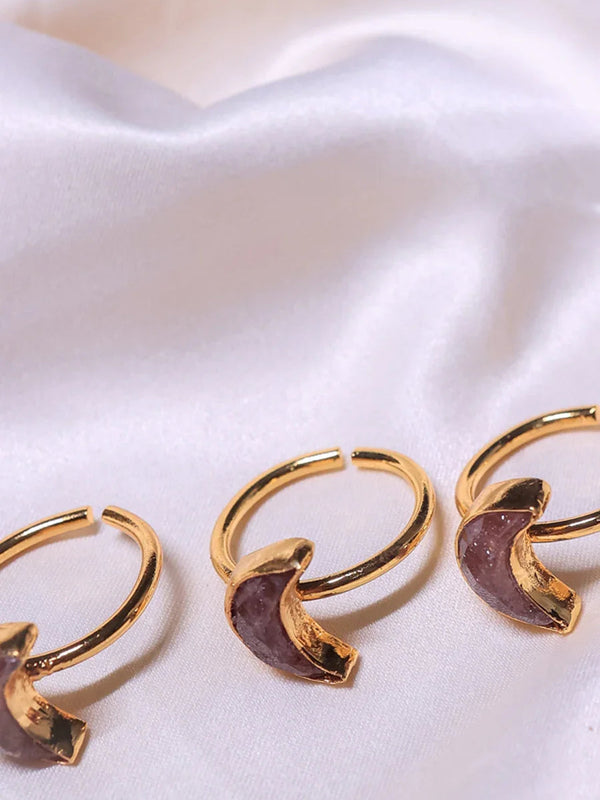 Crescent Peach Moonstone Ring