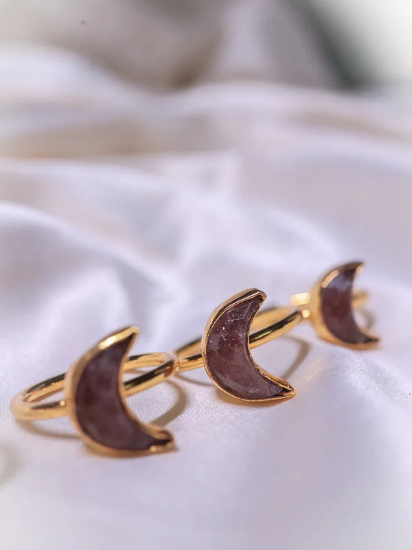 Crescent Peach Moonstone Ring