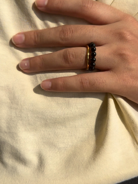 Black onyx beads ring | crystal ring