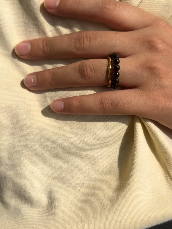 Black onyx beads ring | crystal ring