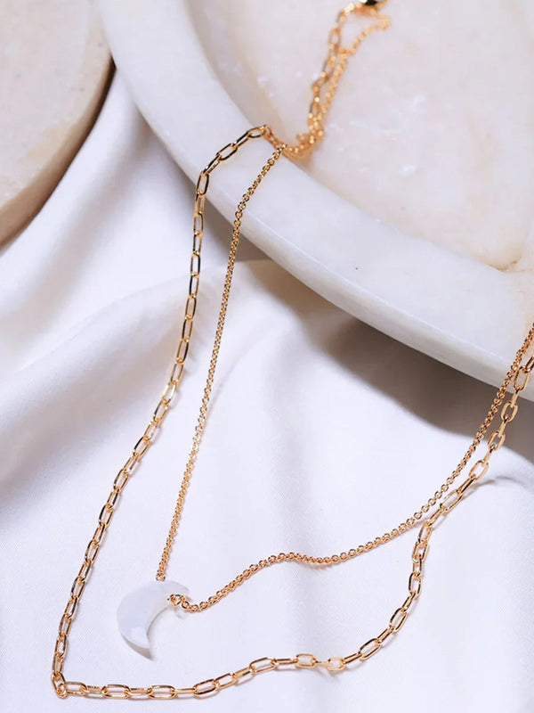 Crescent- Rainbow Moonstone Pendant double layered