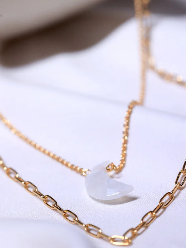Crescent- Rainbow Moonstone Pendant double layered