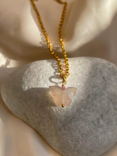 Rose quartz Butterfly pendant