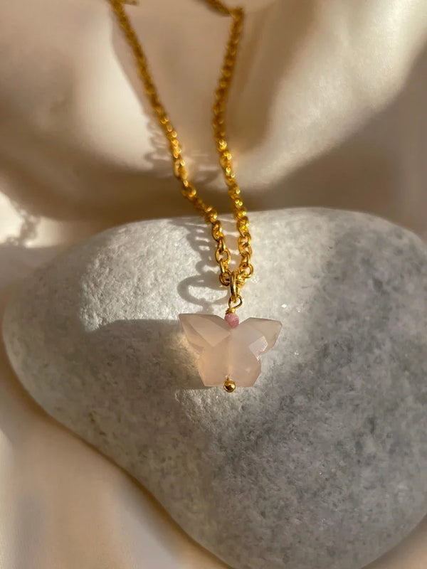 Rose quartz Butterfly pendant