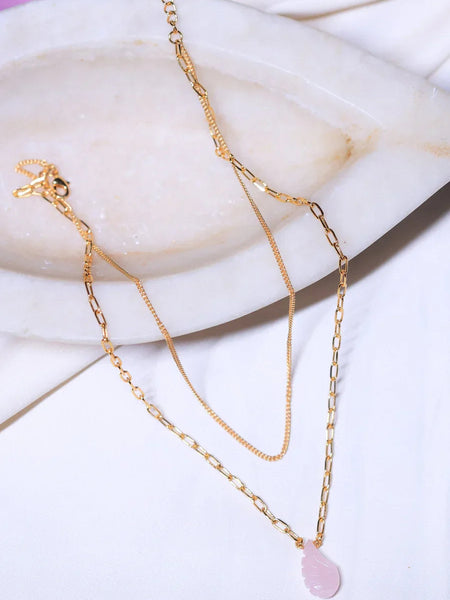 Leaf- Rose quartz pendant in double layered.this crystal stone attract self love,love attraction