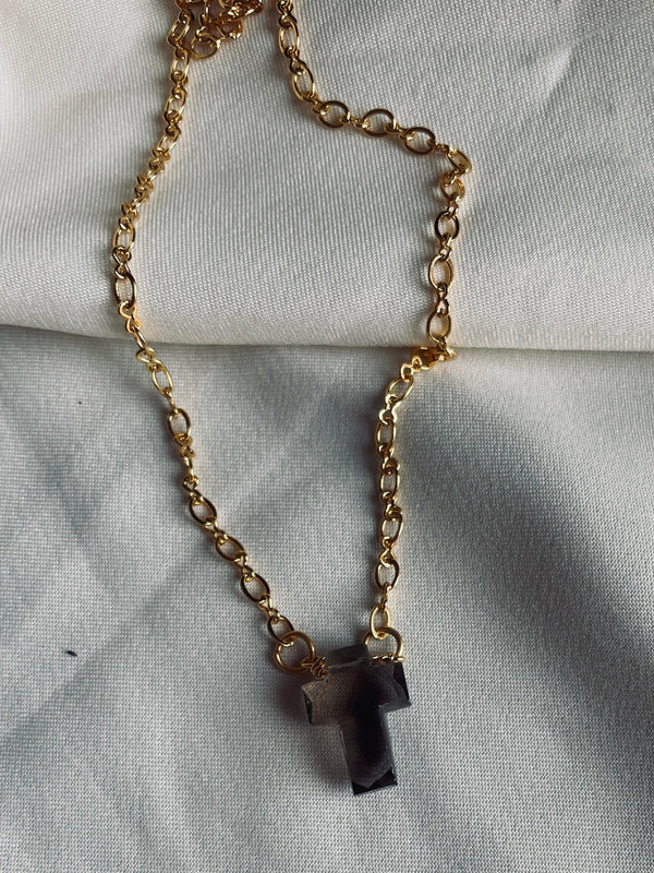 Crystal smoky quartz pendant | 18ct gold plating |crystal jewelry 