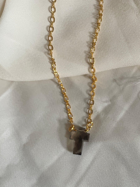 Crystal smoky quartz pendant | 18ct gold plating |crystal jewelry 