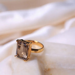  crystal Smoky quartz ring |18ct gold plating | crystal jewellery 