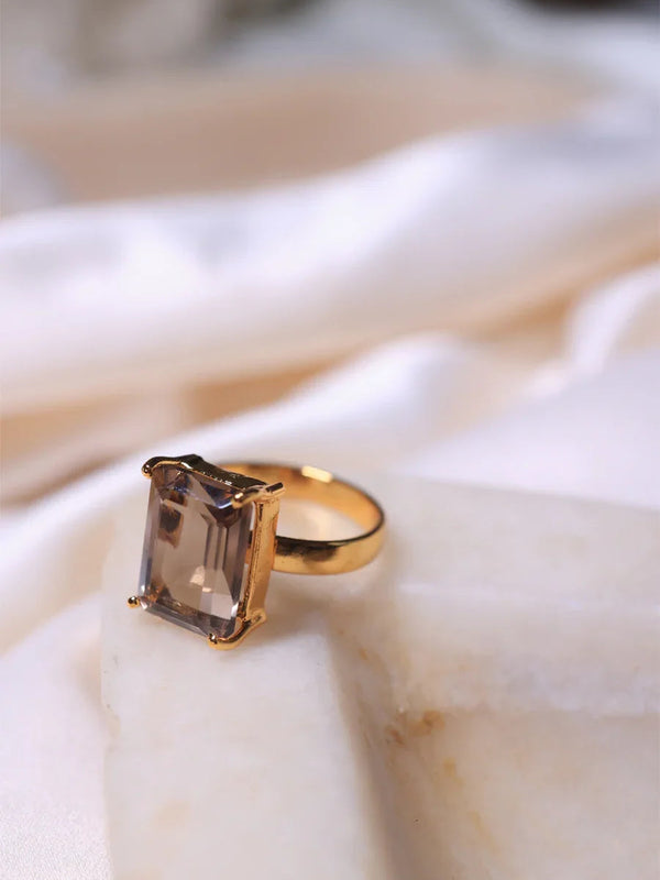  crystal Smoky quartz ring |18ct gold plating | crystal jewellery 