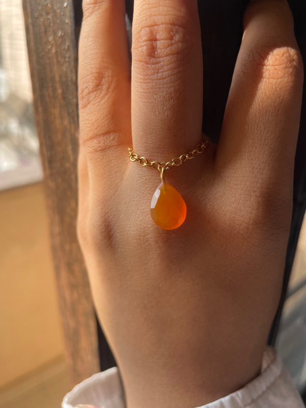 Leaf chain  adjustable Carnelian Ring | stone of confidence 