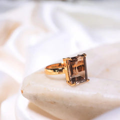  crystal Smoky quartz ring |18ct gold plating | crystal jewellery 