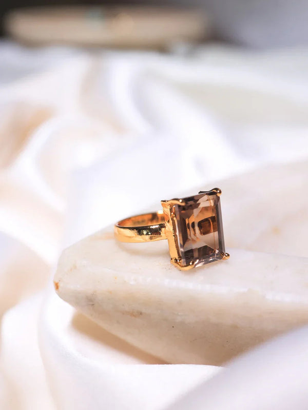  crystal Smoky quartz ring |18ct gold plating | crystal jewellery 