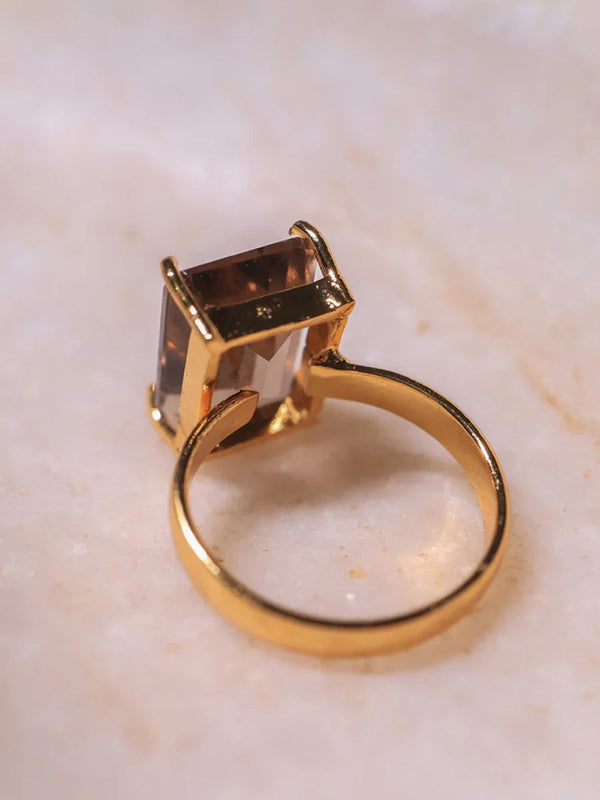  crystal Smoky quartz ring |18ct gold plating | crystal jewellery 