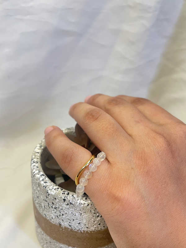 Moonstone bead ring, healing stone