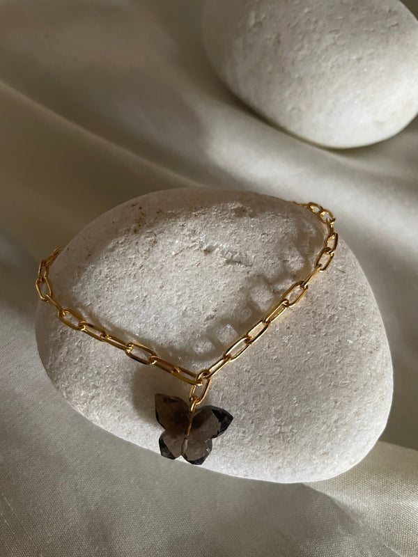 smoky Quartz bracelet,sterling silver/brass 18k gold plated-stone for  negativity and promote clarity