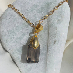 Smoky Quartz pendant Boxy /18CT gold plated /crystal jewellery