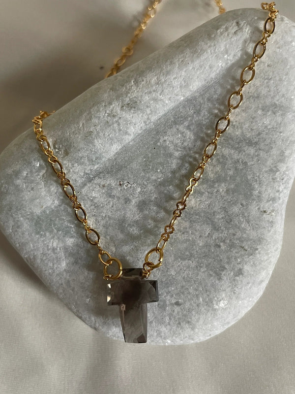 Crystal smoky quartz pendant | 18ct gold plating |crystal jewelry 