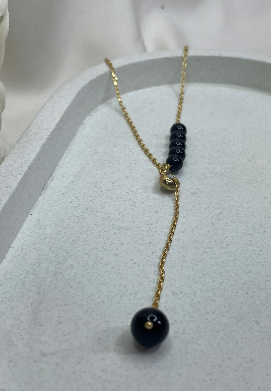 Black onyx pendant with 18ct gold plated on BRASS AND STERLING SILVER ,PROTECT FROM NEGATIVE ENERGY AROUND YOU