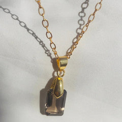 Smoky Quartz pendant Boxy /18CT gold plated /crystal jewellery
