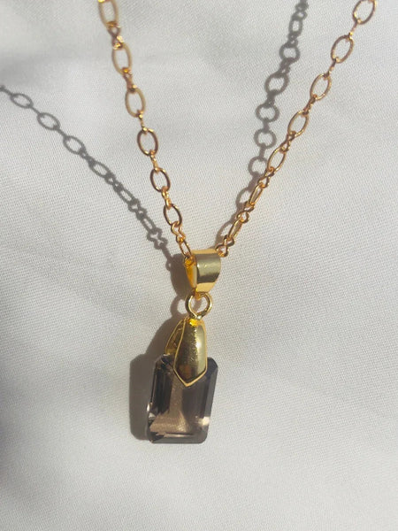 Smoky Quartz pendant Boxy /18CT gold plated /crystal jewellery