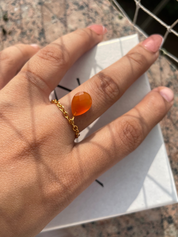 Leaf chain  adjustable Carnelian Ring | stone of confidence 