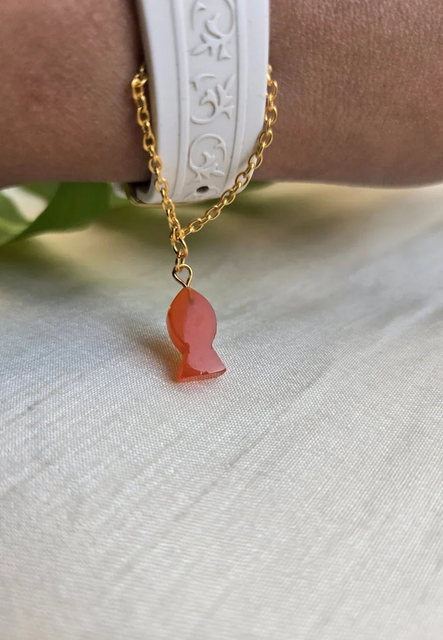 Carnelian crystal fish watch charm /18ct gold plated /sterling silver / brass/ crystal jewelry crystal stone 