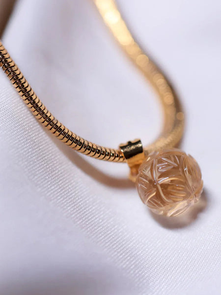 Citrine_carving_stone_pendant in 18 ct gold plated .Crystal jewelry  for woman 