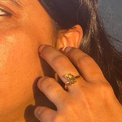 Crescent lemon quartz ring