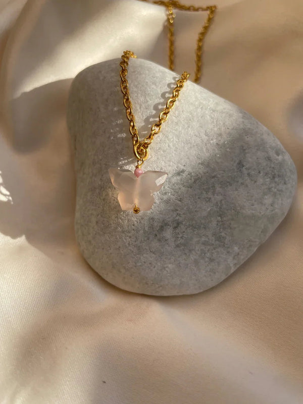 Rose quartz Butterfly pendant