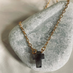 Stone  crossSmoky quartz  pendant in 18ct gold plated