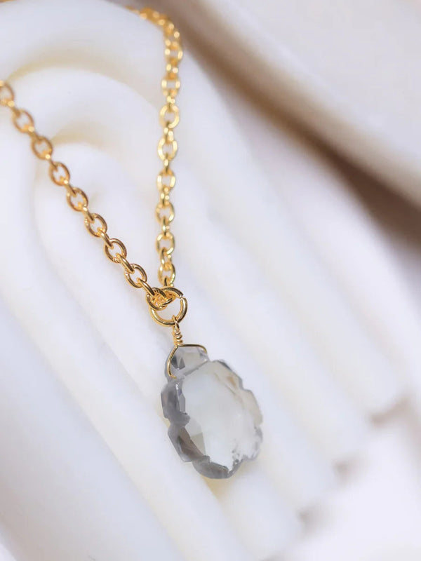 Green Amethyst Crystal Pendant in 18k gold plated on Brass and Sterling silver 