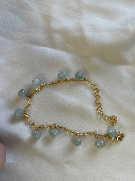 Green Aventurine Charm bracelet in 18 ct gold plated .Helps  in ENCOURAGE PERSONAL GROWTH AND POSITIVE ENERGY