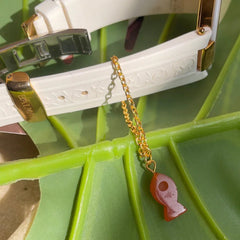 Carnelian Stone Fish Watch Charm