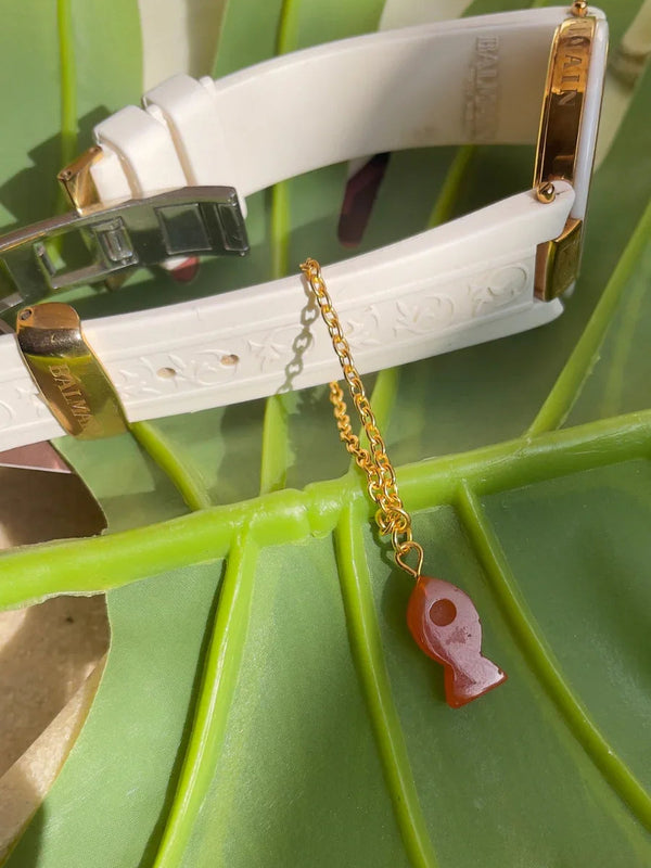 Carnelian Stone Fish Watch Charm