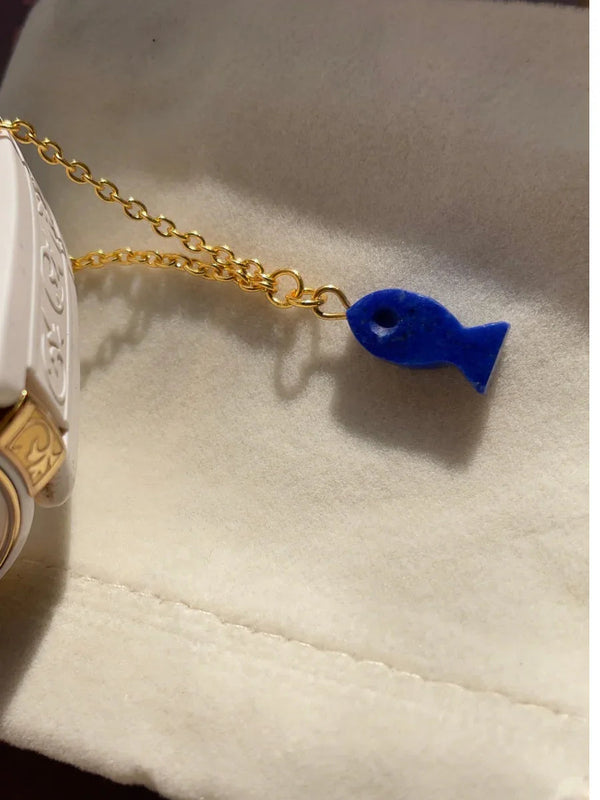Lapis lazuli Fish stone watch charm